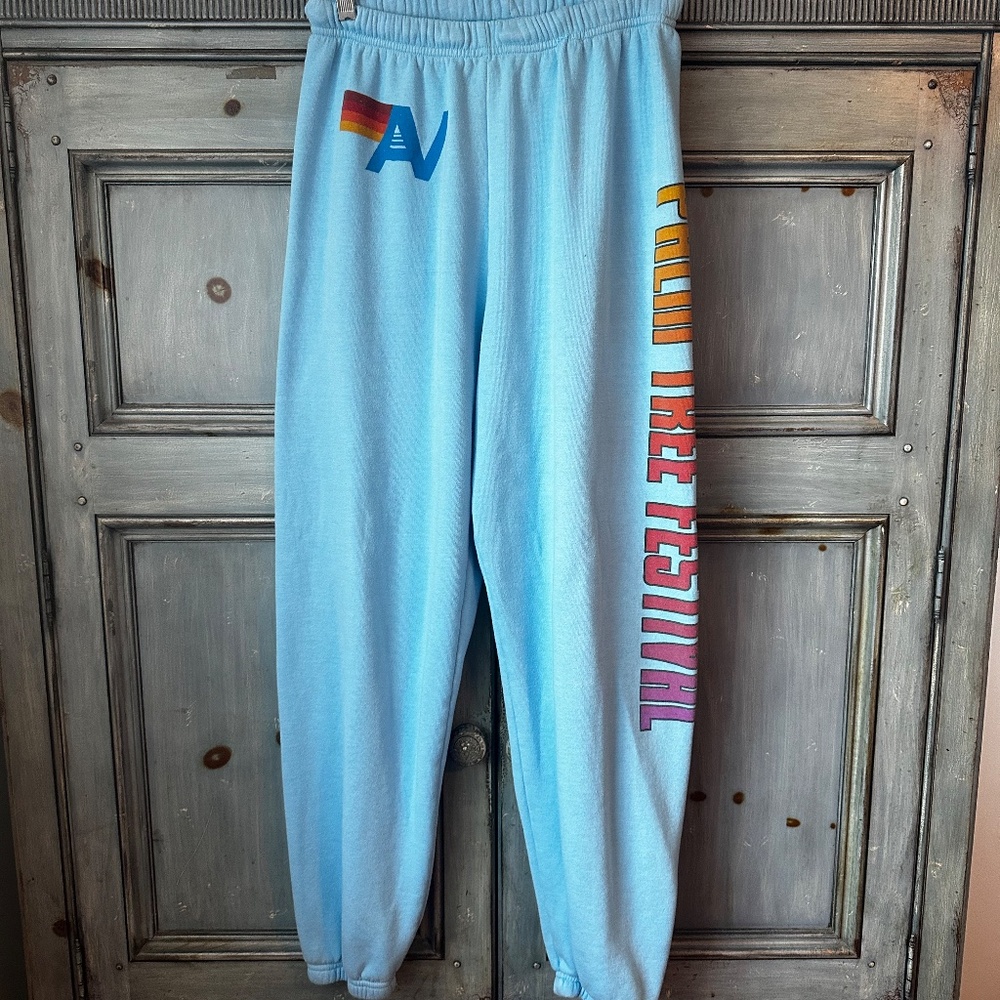 Aviator Nation Palm Tree Festival Dana Point Sweat Pants in Ocean Blue Size L - Picture 5 of 11